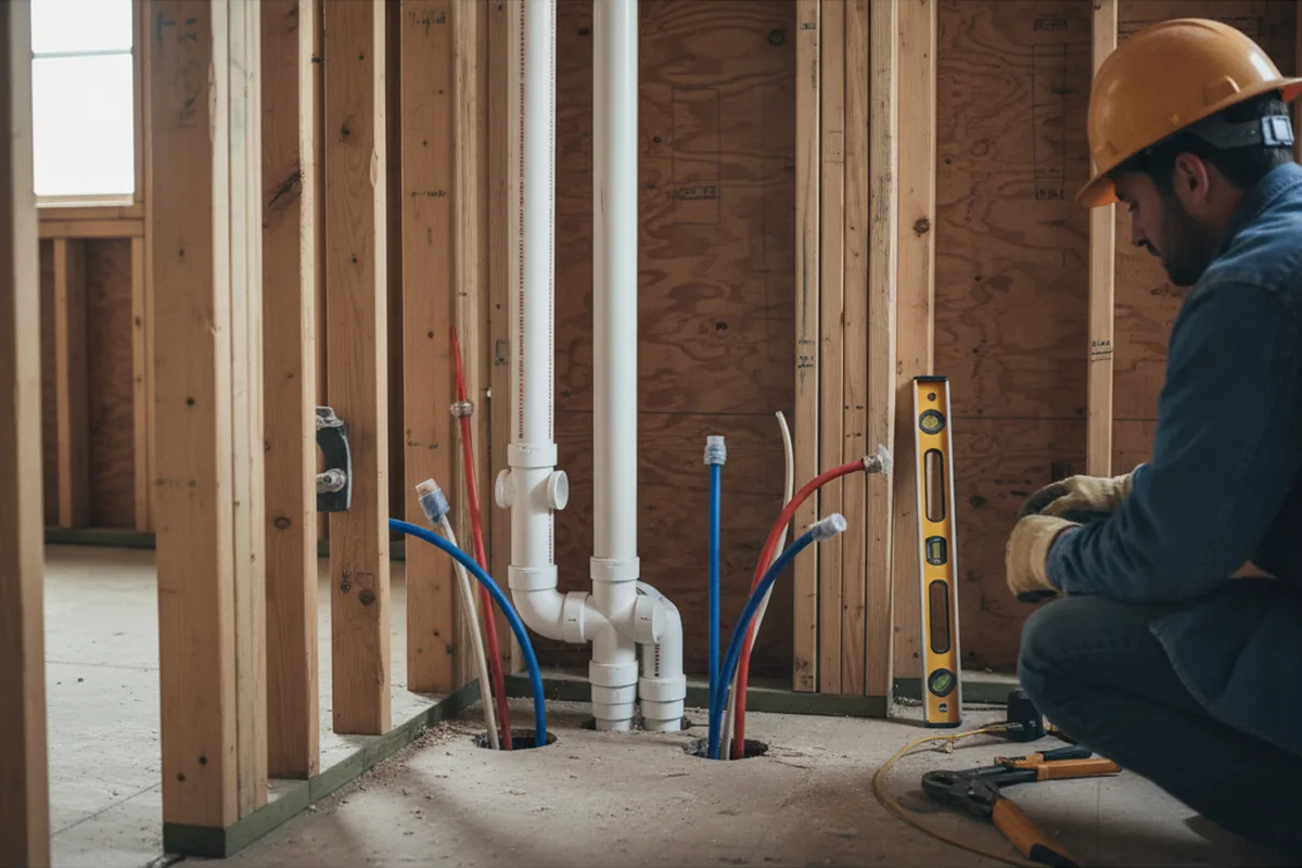 Drain and supply rough-in during Leak Detection in Evans City